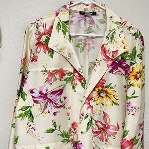 Lovely silk tropical print jacket by Transitions, excellent condition, size XL